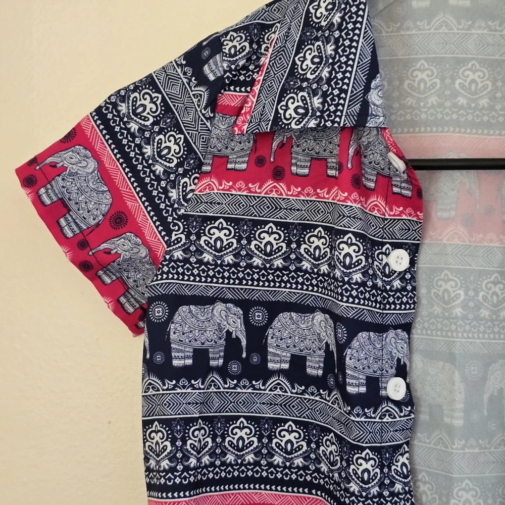 Kids Blue And Pink Elephant Print Shirt